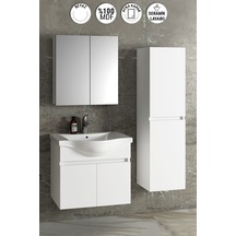 Yıldız 65+35 Cm Beyaz Mdf Seramik Lavabolu Sepetli Asma Banyo Dolabı Takımı