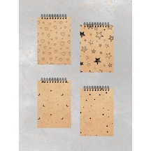 4'lü Defter Set 10 X 13,5 Cm Kareli Defter Kraft Kapak Spiralli Defter Notebook Çok Renkli