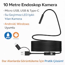 10 Metre Endoskop Kamera Su Geçirmez Led Işıklı Boroskop Yılan Kamera Android Uyumlu Micro+usb+type-c