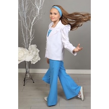 Riccotarz Kız Çocuk Zincir Ve Omuzu Fırfırlı Blazer Ceket Ve İspanyol Paça Mavi Pantolon Alt Üst Takım 001