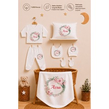 Pia Baby Kız Bebek 7 Parça Hastane Çıkışı Seti %100 Pamuk Kişiye Özel İsimli Zıbın Set 1024zyb0x Ekru