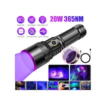 F-365 Uv Led Mor Işıklı 20watt Şarjlı 26650 Pilli Profesyonel El Feneri Siyah