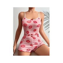 Lily Bianca Nightwear Dudak Desenli Mini Şortlu Penye Gecelik Pembe