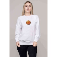 Basketball Clipart With Splatter Baskılı Beyaz Kadın Sweatshirt
