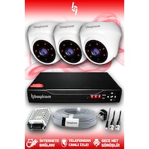 Bayicam 3 Kameralı Dome 3 İç Kamera Set HDD'siz Full HD Gece Görüşlü Güvenlik Kamerası Sistemi