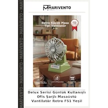 Delux Serisi Günlük Kullanışlı Ofis Şarjlı Masaüstü Vantilatör Retro F51 Yeşil
