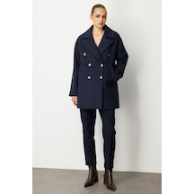 Ekol Kadın Kruvaze Yaka Yan Cepli Kaban 6093 Lacivert Lacivert