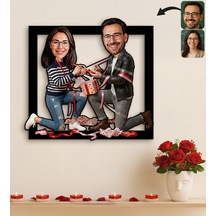 Bk Gift Kişiye Özel Sevgili Karikatürlü 3d Ahşap Tablo -29, Fotoğraftan Karikatür, Sevgililer Günü Hediyesi, Ev Hediyesi