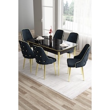 Canisa Concept Tia Serisi 80x132 Mdf Açılabilir Siyah Mermer Desen Gold Detay Masa Takımı Ve 6 Antrasit Sandalye Masa Siyah Mermer Desen Sandalye Antrasit