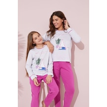 Siyah İnci Pamuklu Örme Pijama Takım 24241087 Gri