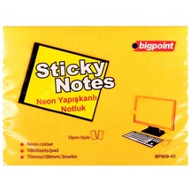 Bigpoint Yapışkanlı Not Kağıdı 75x100mm Neon Turuncu 12'li Paket