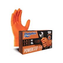 Dolphin Powergrip Ekstra Kalın Turuncu Nitril Eldiven 50'li