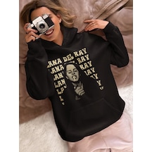 Sevbano Lana Del Ray Baskılı Unisex Oversize Şarkıcı Hoodie Siyah