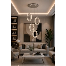 Diamond Modern Tasarım 4'lü Krom Uzaktan Kumandalı 3 Renk Sarı Günışığı Ve Beyaz - Ledli Banyo - Mutfak - Salon Ledli Sarkıt Gümüş
