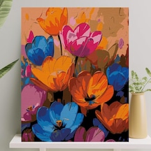 Palmiye Hobi Sanat Sayılarla Boyama Tuval Seti Fırça Boya Dahil Çıtalı 40x50 Cm - Renkli Çiçekler