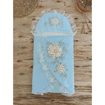 Yenidoğan Topçikli Gül Bahçesi Tül Örtülü Kız Erkek Bebek Klasik Kundak Bebek Battaniyesi Mavi Çok Renkli