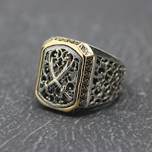 925 Ayar Zülfikar Tasarım Telkari Kasa Gümüş Erkek Yüzüğü Gümüş