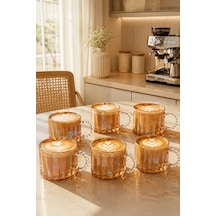 Porsima 15863 Ringo Line Amber 6lı Renkli Cam Kupa Çay Kahve Meşrubat Bardak Seti 325ml