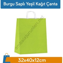 Burgu Saplı Yeşil Kağıt Çanta 32 x 40 x 12 CM 50 Adet