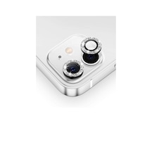 Apple Uyumlu iPhone 12 ile Taşlı Tasarım Temperli Cam Kamera Lens Koruyucu - Siyah