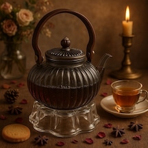 Borosilikat Cam Isıtıcılı Akasya Saplı Füme Demlik 1000 Ml Artemis Şeffaf