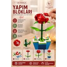 Gül Yapım Blokları 138 Parça Led Işıklı Dekoratif Yapboz Çiçek Seti 6+ Yaş