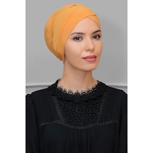 Gold Pratik Hazır Geçmeli Tesettür Bone Sandy Kumaş Çapraz Büzgül Altın