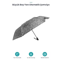 Büyük Boy Yarı Otomatik Şemsiye - Renkli Desenli - Siyah Sap Çok Renkli