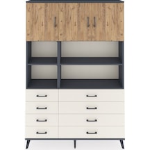 Arges Dolap 8 Raflı 8 Çekmeceli 3 Kapaklı 132x30x195 Antrasit-çam/aytaşı Atlas Çam/aytası