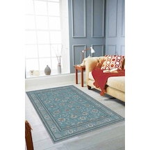 Turkuaz Vintage Kaymaz Taban Makinede Yıkanabilir Halı Rv290n11