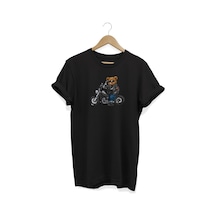 Motorlu Ayıcık Baskılı Siyah T-shirt Siyah