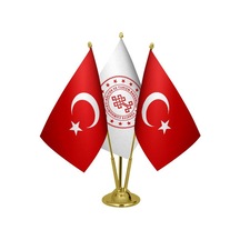 Masa Üstü Kültür Bakanlığı Bayrağı Türk Bayrağı Üçlü Pirinç Direk