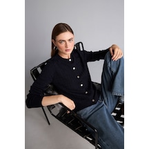 Defacto Regular Fit Bisiklet Yaka Düğmeli Dokulu Triko Basic Hırka H8479ax26wnnv131 Lacivert-nv131