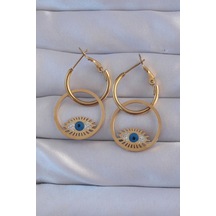 316l Çelik Gold Renk Zirkon Taşlı Mavi Göz Tasarımlı Halka Küpe - Tj-bkp9161 Çok Renkli