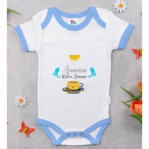 Bk Gift Bk Kids Annemin Kahve Zamanı Tasarımlı Mavi Bebek Body Zıbın-1 12-18 Ay