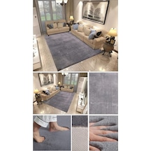 Raschel Carpet Koyu Gri Lüks Raschel Kaymaz Taban Peluş Halı Yolluk Koyu Gri