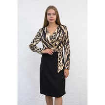 Livanomi Üstü Leopar Desen Elbise-siyah
