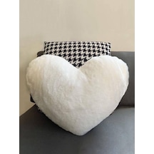 Ayrex Kalp Şeklinde Beyaz Peluş Yastık, Siyah Beyaz Kazayağı Desenli Arka Yüz, 50x50 Cm Genel