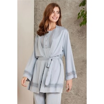 Pierre Cardin 2800 Kadın Mist Dantelli Penye 3'lü Sabahlıklı Pijama Takım 001