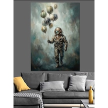 Gökyüzünde Balon Tutan Astronot Tablosu Dekoratif Kanvas - Mdf Ahşap Tablo