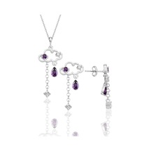 Gümüş Rodyumlu Ametis Ve Zirkon Taşlı Bulut Kolye Ve Küpe İkili Set Barcode Beyaz