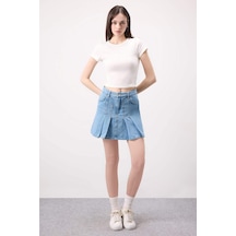 Defacto Fashion Fit Pileli Jean Mini Etek B9853AX24SMNM39 Mavi