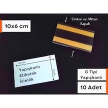 10 Adet C Tipi 6 x 10 CM Depo Etiketlik Şeffaf Yapışkanlı İsimlik