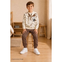 Pina Kids Erkek Çocuk Batik Desenli Okul Günlük Eşofman Takımı Esf7037 Kahverengi