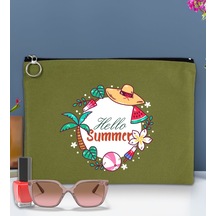 Bk Gift Yaz Temalı-4 Astarlı Yeşil Portföy Çanta 30x21cm, Baskılı El Çantası, Organizer Çanta