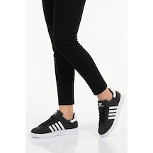 Walkway Siyah Beyaz Bağcıklı Cilt Hafif Unisex Spor Ayakkabı Senti G Siyah - Beyaz