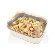 Rendeli Saklama Kabı - Masal Krem Kesme Tahtalı Ve Rendeli Şeffaf Bakır Kapak Salata Kabı 4500ml, Krem