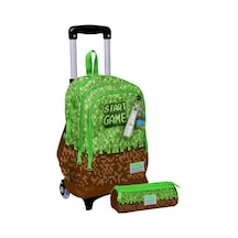 Coral High Işıklı Tekerlekli Erkek Çocuk, Yeşil Kahverengi Craft Baskılı, İlkokul Çekçek Çanta Ve Kalemlik Seti Çok Renkli