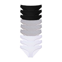 9 Adet Süper Eko Set Likralı Kadın Slip Külot Siyah Gri Beyaz Standart