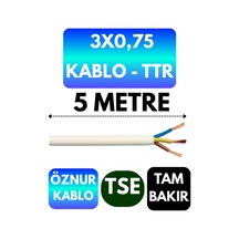 Öznur 3x0,75 Ttr Kablo Beyaz Metre Seçenekli - 5 Metre